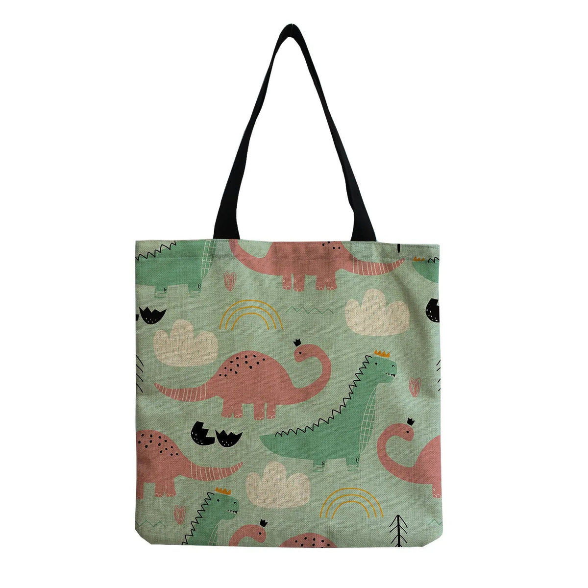 Cartoon Cute Dinosaur Printed Tote Linen Personality Girl Shoulder Bag Large Capacity Travel Storage Packs Women Shopping Bag Petoria Store