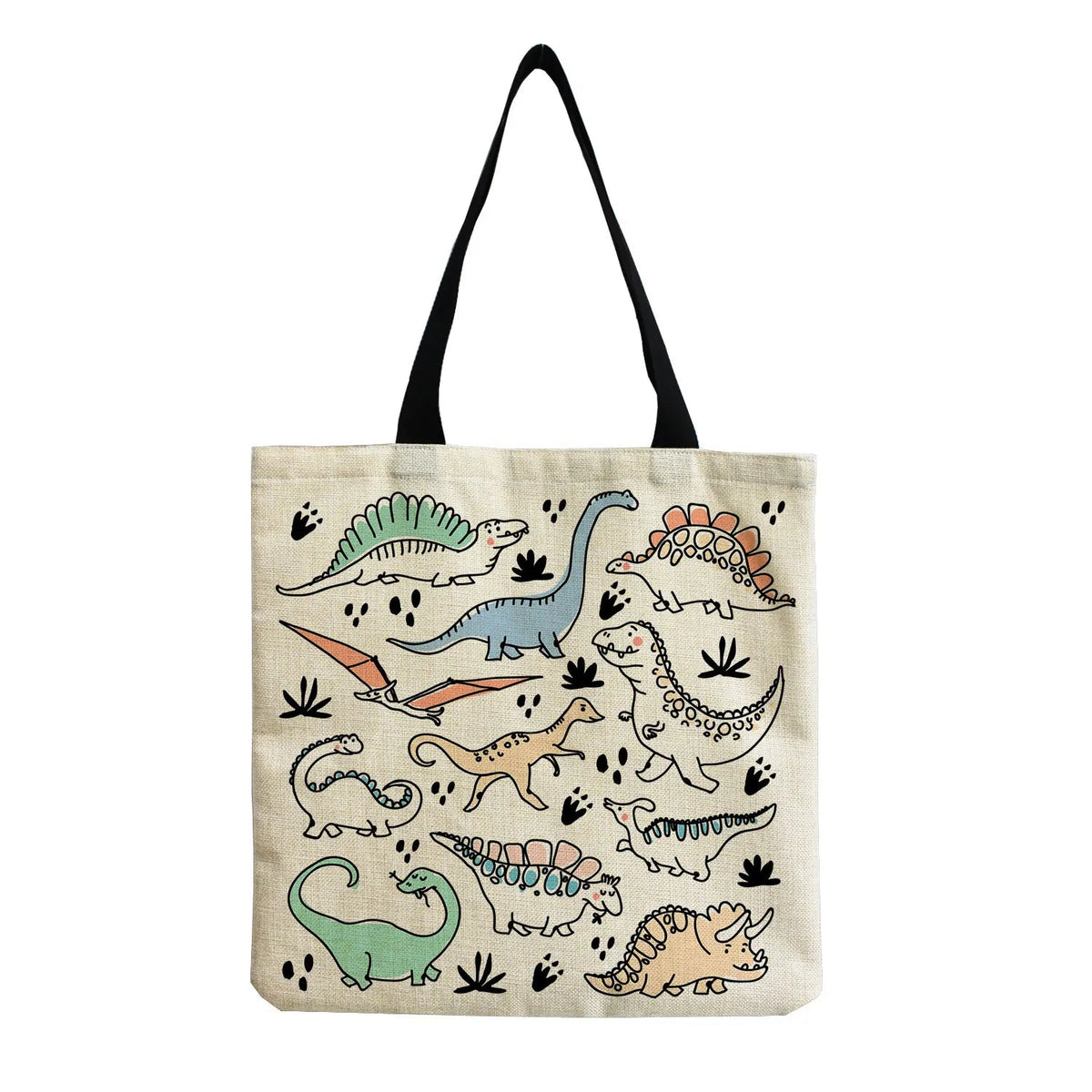Cartoon Cute Dinosaur Printed Tote Linen Personality Girl Shoulder Bag Large Capacity Travel Storage Packs Women Shopping Bag Petoria Store