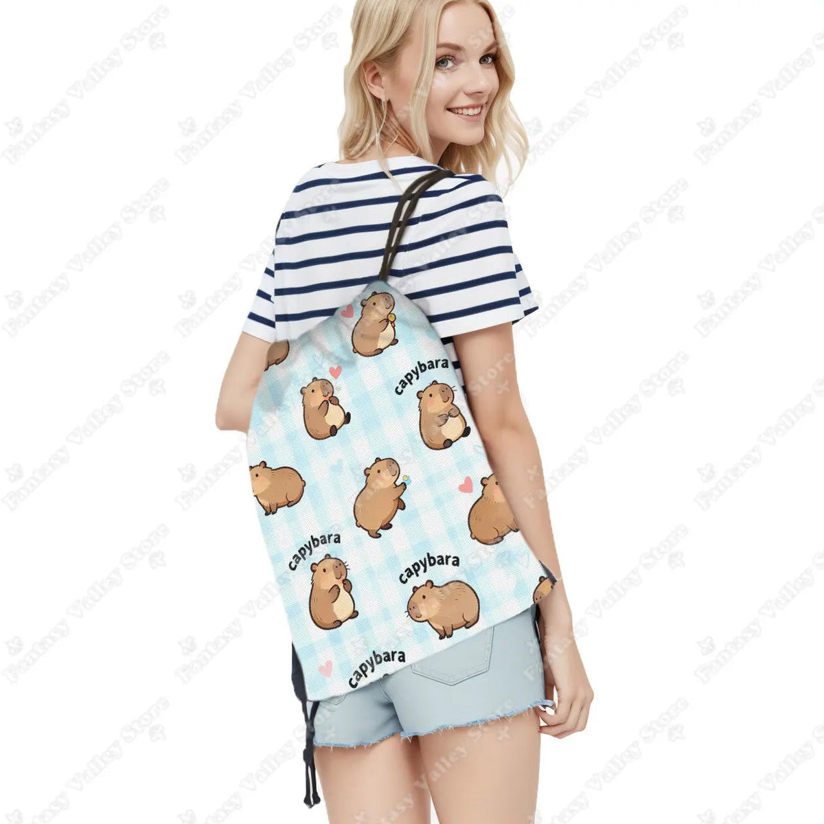 Cute Animal Capybara Graphic Pattern Drawstring Bags Women Outdoor Storage Bags for Travel Backpack Shoes Holder Bookbag Petoria Store