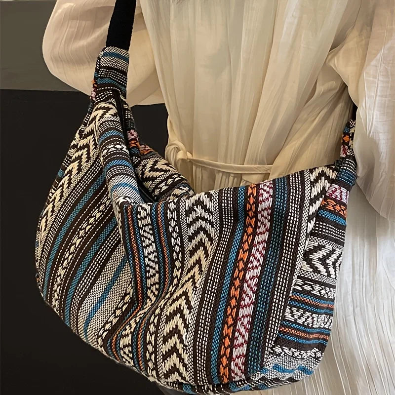 Crossbody Bags Tribal Style Shoulder Bag, Foldable Crossbody Striped Pattern, Flag Theme Hand Washable Edge Painted Lining Petoria Store
