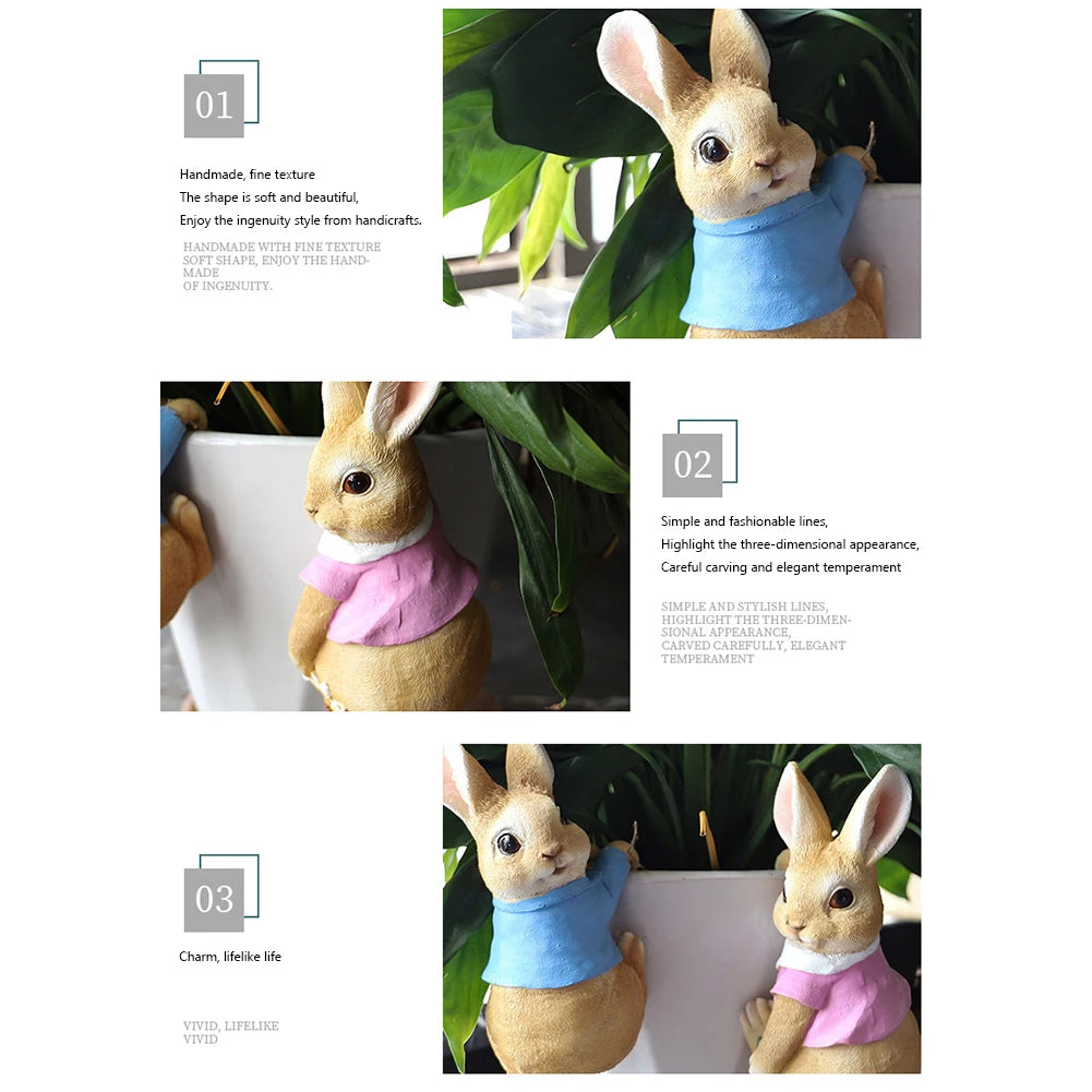 Cute Rabbit Figurine Decoration Garden Supplies Resin Flower Pot Pendant Craft Handicraft Gifts for Garden Flowers Pot Petoria Store