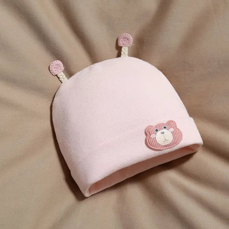 Pink baby beanie with bear design, soft fleece material, with bear ears, cute accessory for newborns, SKU: 14:29