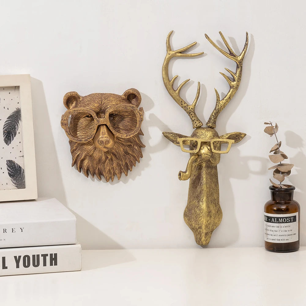 Decor Wall Art Decor Deer Head Wall Hanging Home Decor Bronzed Resin Animal Hanging Sculpture Animal Head Wall Hanging Ornaments Petoria Store