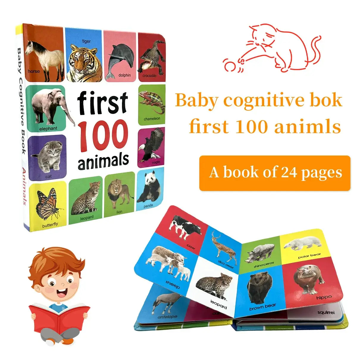 100 Tiere Lern- & Malbuch für Kinder Premium
