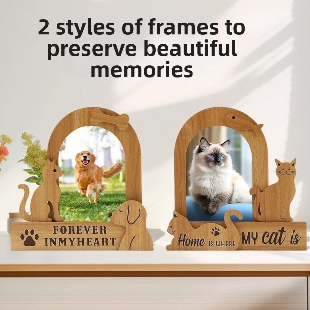 Commemorative Ornaments Wood Pet Photo Frame Handmade Dog/Cat Shape Cat Keepsake Frame Cartoon Pet Photo Display Bedroom Display Petoria Store