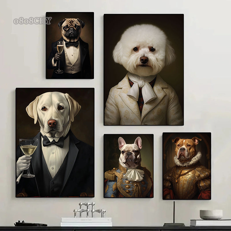 Animal Dog Portrait Art Canvas Painting Dog Dressed King Funny Posters and Prints Wall Art Pictures for Home Living Room Decor Petoria Store