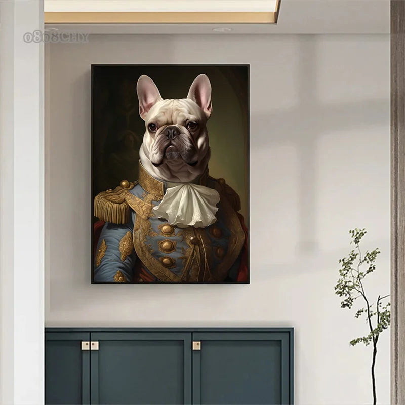 Animal Dog Portrait Art Canvas Painting Dog Dressed King Funny Posters and Prints Wall Art Pictures for Home Living Room Decor Petoria Store