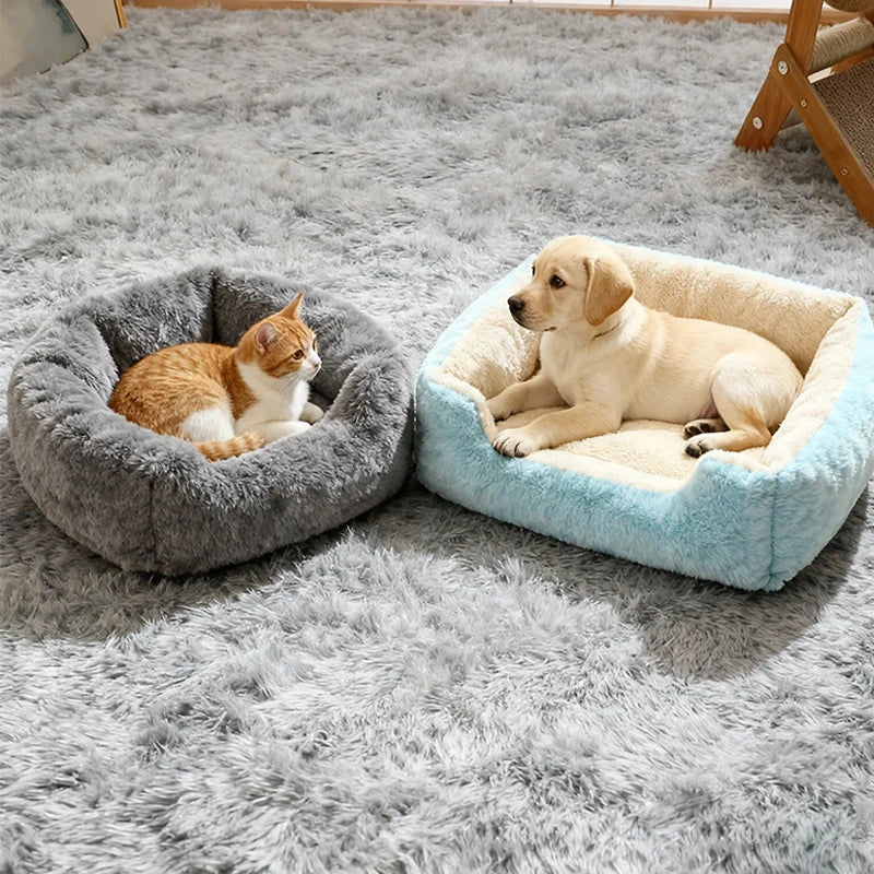 Warmes Katzenbett mit weichem Kissen für den Winter