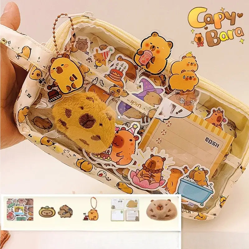 Petoria® Capybara Federmäppchen mit Fächern – Transparenter Organizer für Schule & Büro