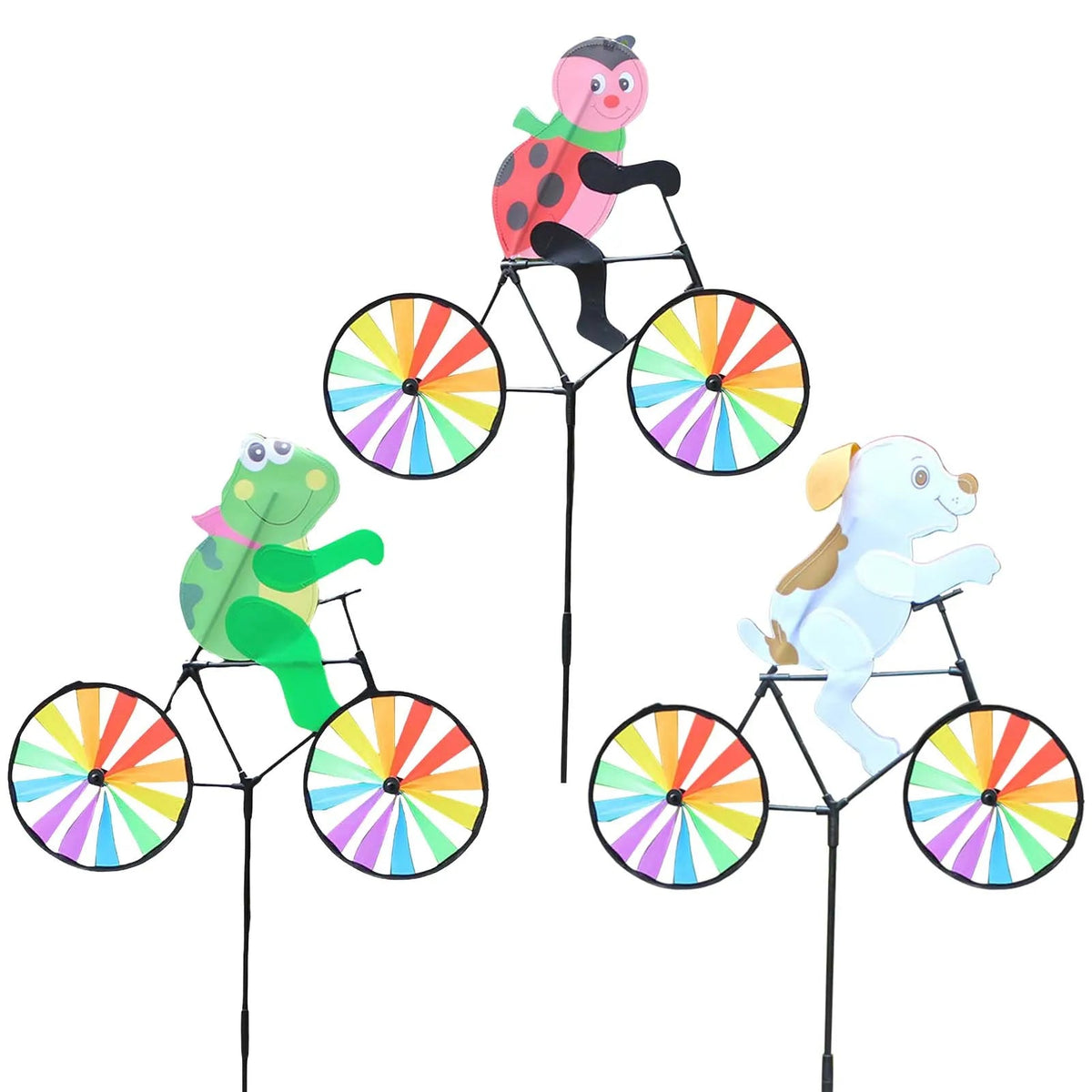 Cute 3D Animal on Bike Windmill Yard Art Whirly Garden Stakes Decorations for Holiday Garden Decoration Petoria Store
