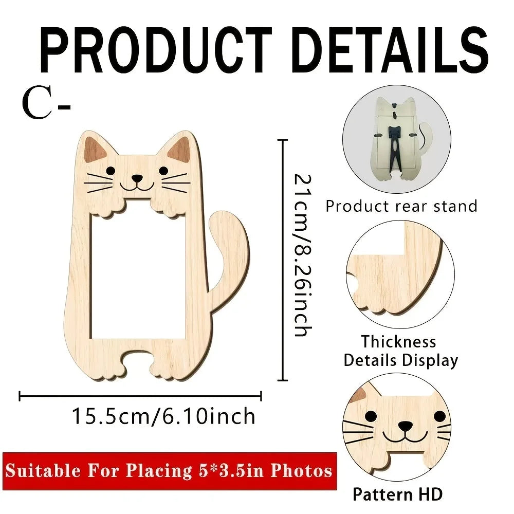 Cute Animal Shaped Wooden Photo Frame Cat Bear Design Desktop Picture Frame Home Photo Display Ornament Housewarming Birthday Petoria Store