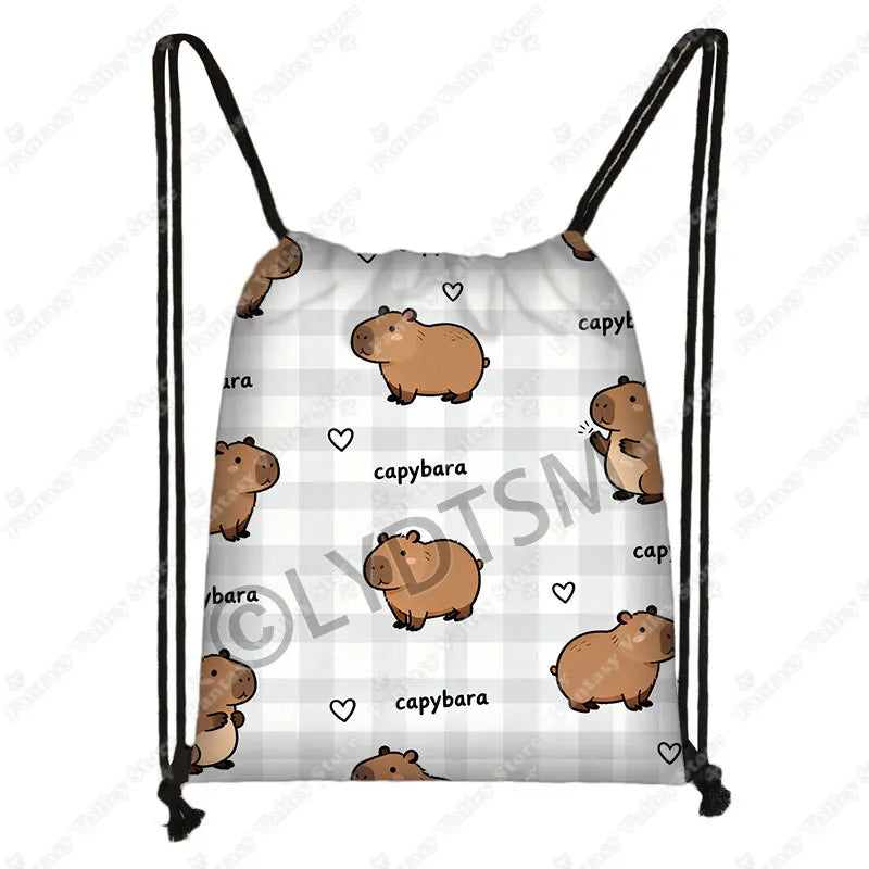Cute Animal Capybara Graphic Pattern Drawstring Bags Women Outdoor Storage Bags for Travel Backpack Shoes Holder Bookbag Petoria Store