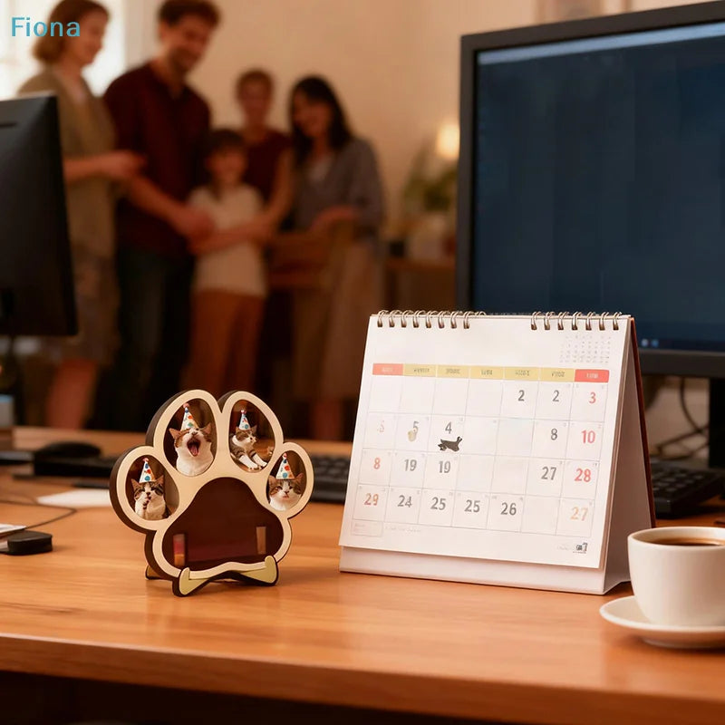 ♤Paw-Shaped Pet Photo Frame - Wooden Multi-Photo Display with Collar Holder for Cat/Dog Lovers Petoria Store