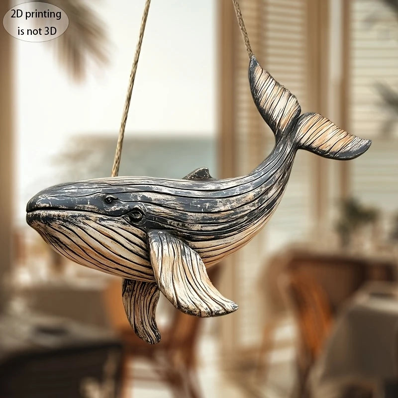 1pcs Wooden Retro Whale Dolphin Wall Decoration 2D Flat Print Exquisite Marine Animal Wooden Pendant Interior Design Decoration Petoria Store