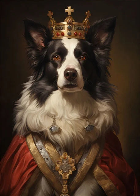 Animal Dog Portrait Art Canvas Painting Dog Dressed King Funny Posters and Prints Wall Art Pictures for Home Living Room Decor Petoria Store