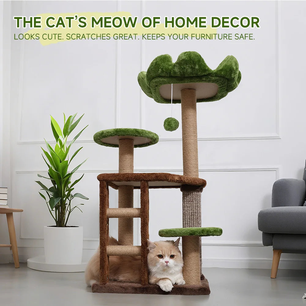 Medium Cat Tree: Green Staircase Multi-Tier Cat Tower with Scratching Post and Cozy Perch Cat Climbing Frame Petoria Store