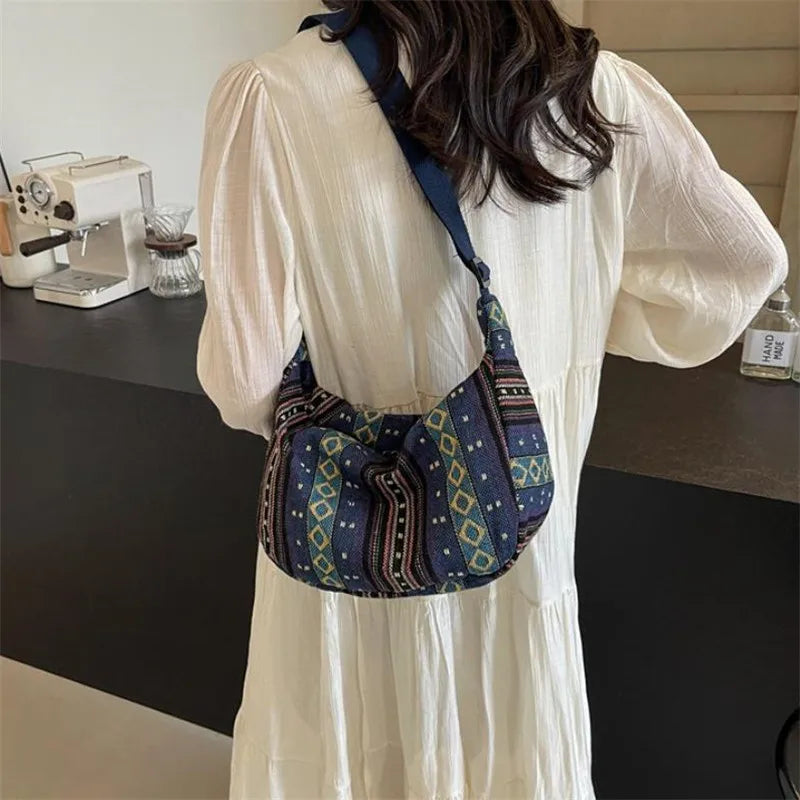 Crossbody Bags Tribal Style Shoulder Bag, Foldable Crossbody Striped Pattern, Flag Theme Hand Washable Edge Painted Lining Petoria Store