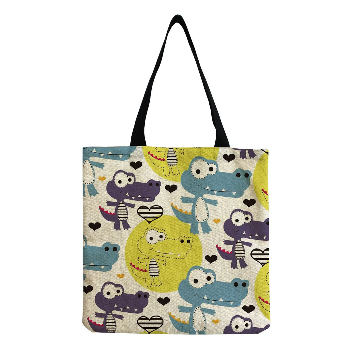 Cartoon Cute Dinosaur Printed Tote Linen Personality Girl Shoulder Bag Large Capacity Travel Storage Packs Women Shopping Bag Petoria Store