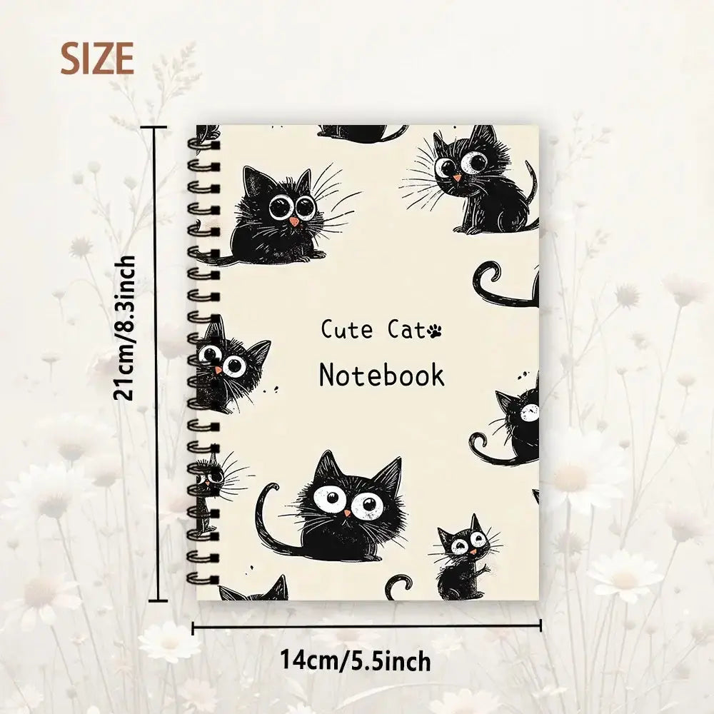 Schwarze Katze Notizbuch im A5 Format mit Spiralbindung, ideal für Katzenliebhaber und Notizen.