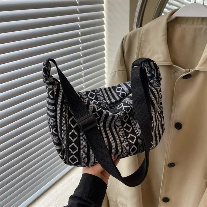 Crossbody Bags Tribal Style Shoulder Bag, Foldable Crossbody Striped Pattern, Flag Theme Hand Washable Edge Painted Lining Petoria Store