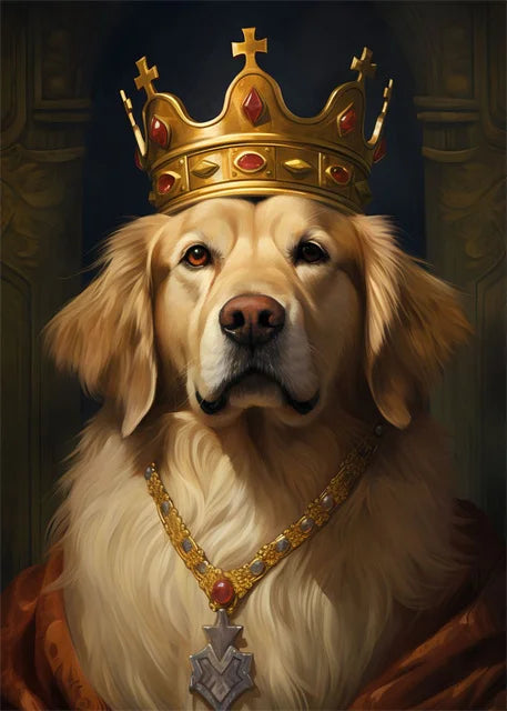 Animal Dog Portrait Art Canvas Painting Dog Dressed King Funny Posters and Prints Wall Art Pictures for Home Living Room Decor Petoria Store