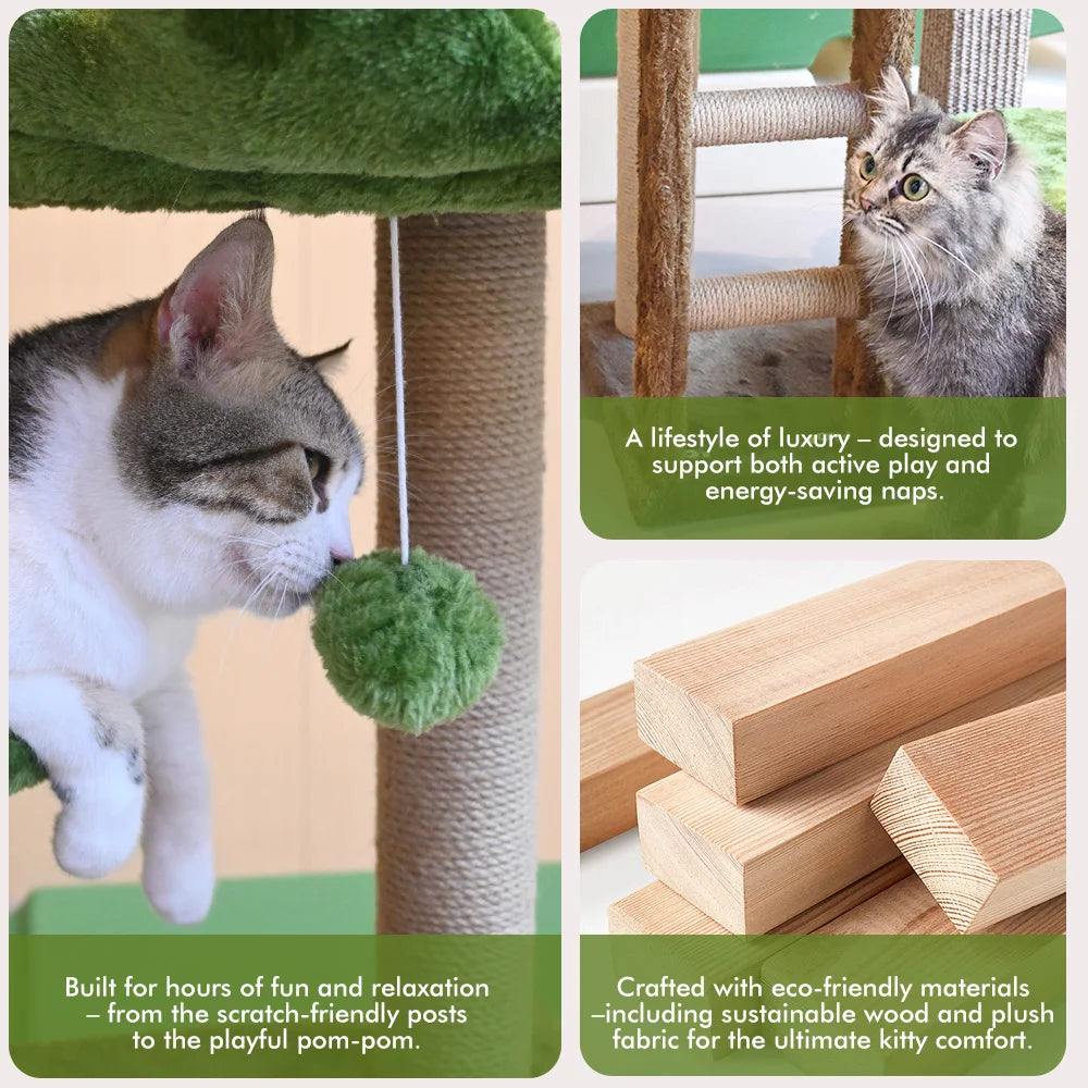 Medium Cat Tree: Green Staircase Multi-Tier Cat Tower with Scratching Post and Cozy Perch Cat Climbing Frame Petoria Store