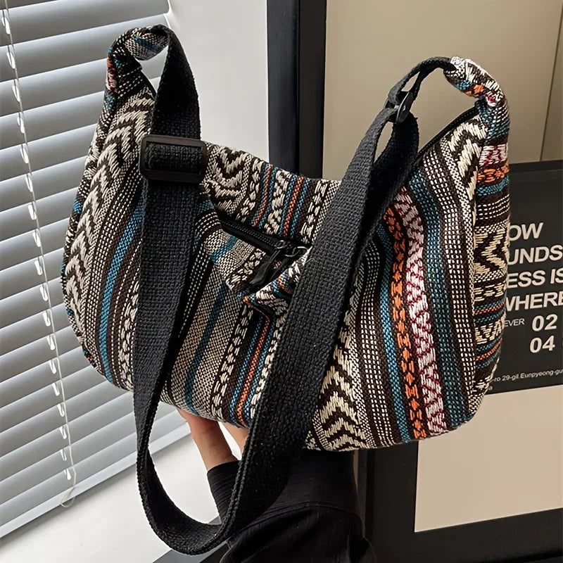 Crossbody Bags Tribal Style Shoulder Bag, Foldable Crossbody Striped Pattern, Flag Theme Hand Washable Edge Painted Lining Petoria Store