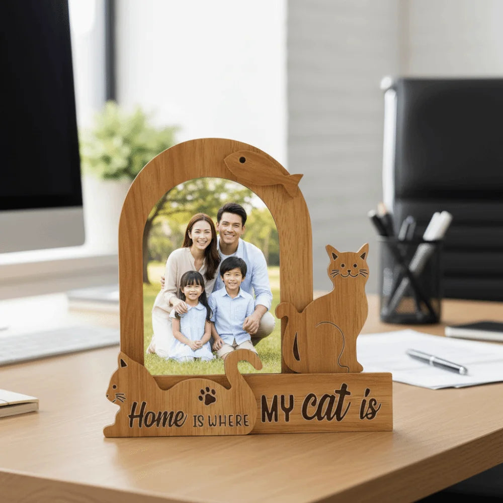 Commemorative Ornaments Wood Pet Photo Frame Handmade Dog/Cat Shape Cat Keepsake Frame Cartoon Pet Photo Display Bedroom Display Petoria Store