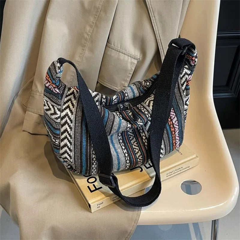 Crossbody Bags Tribal Style Shoulder Bag, Foldable Crossbody Striped Pattern, Flag Theme Hand Washable Edge Painted Lining Petoria Store
