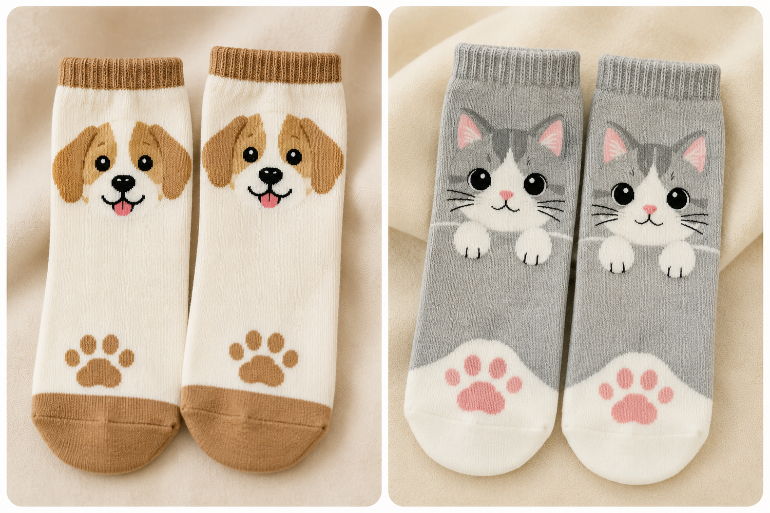 Tierische Wohlfühlsocken für Damen und Herren mit süßen Hund- und Katzendesigns.