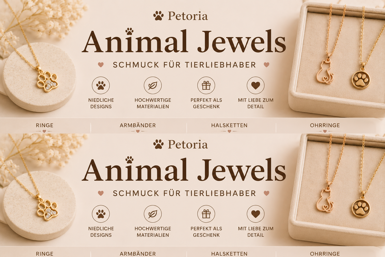 Tierschmuck Collection mit Tiermotiven, Halsketten, Ringe und Armbänder für Tierliebhaber.
