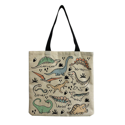 Cartoon Cute Dinosaur Printed Tote Linen Personality Girl Shoulder Bag Large Capacity Travel Storage Packs Women Shopping Bag Petoria Store