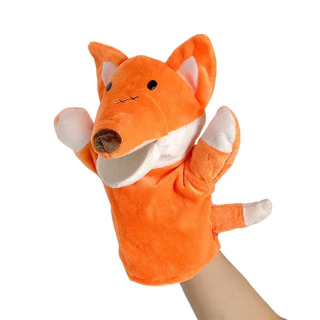 🦖 Petoria™ Tier Handpuppe Deluxe: Weiche, orange Handpuppe eines Fuchses für kreatives Rollenspiel und Fantasie.