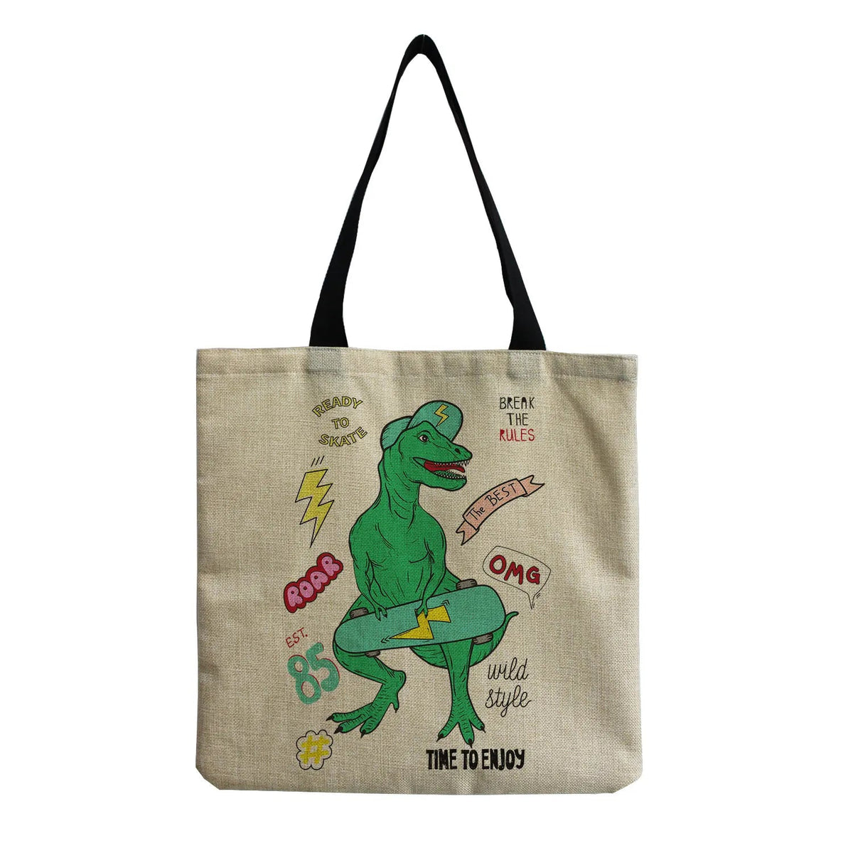 Cartoon Cute Dinosaur Printed Tote Linen Personality Girl Shoulder Bag Large Capacity Travel Storage Packs Women Shopping Bag Petoria Store