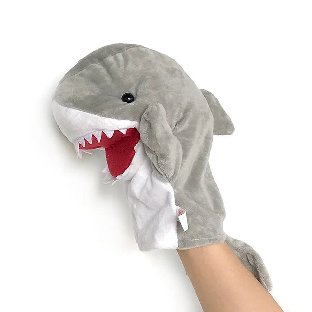 Tier Plüsch Puppe Weiche Stofftiere Löwe Elefant Hund Dinosaurier Hai Wolf Ente Kawaii Hand Finger Puppe Für Baby Kinder Mädchen
