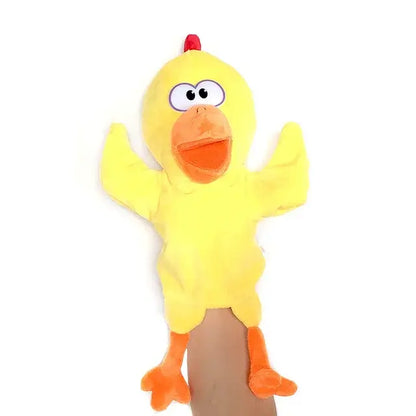 🦖 Petoria™ Tier Handpuppe Deluxe - gelbe Handpuppe in Form eines lebhaften, lustigen Huhns, ideal für Rollenspiele und Kreativität.