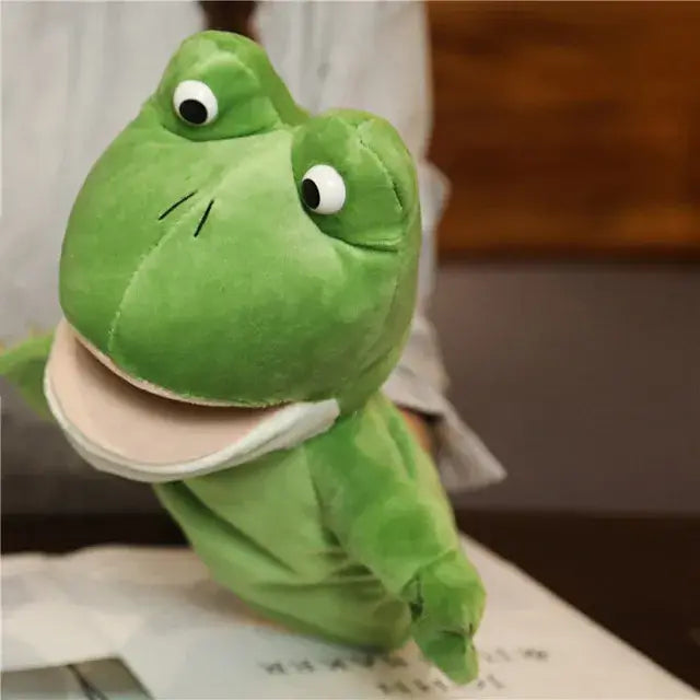 🦖 Petoria™ Tier Handpuppe Deluxe aus weichem Material mit fröhlichem Froschdesign für kreatives Spielen.