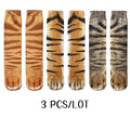 3 Paar Tiere-Katzensocken, Unisex, 3D-gedruckt, lustiger Tiger, Leopardenpfote, mittlere Röhrensocken, modisches glückliches Geschenk, Kombination weiblich