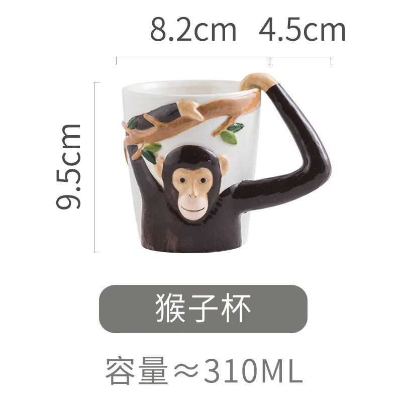 Haushalts-Tiermotiv-Tasse 310ml, Kaffeetasse für Kinder, Cartoon-Affen-Keramiktasse, Unregelmäßige Tasse, Wohnzimmer-Dekorationszubehör