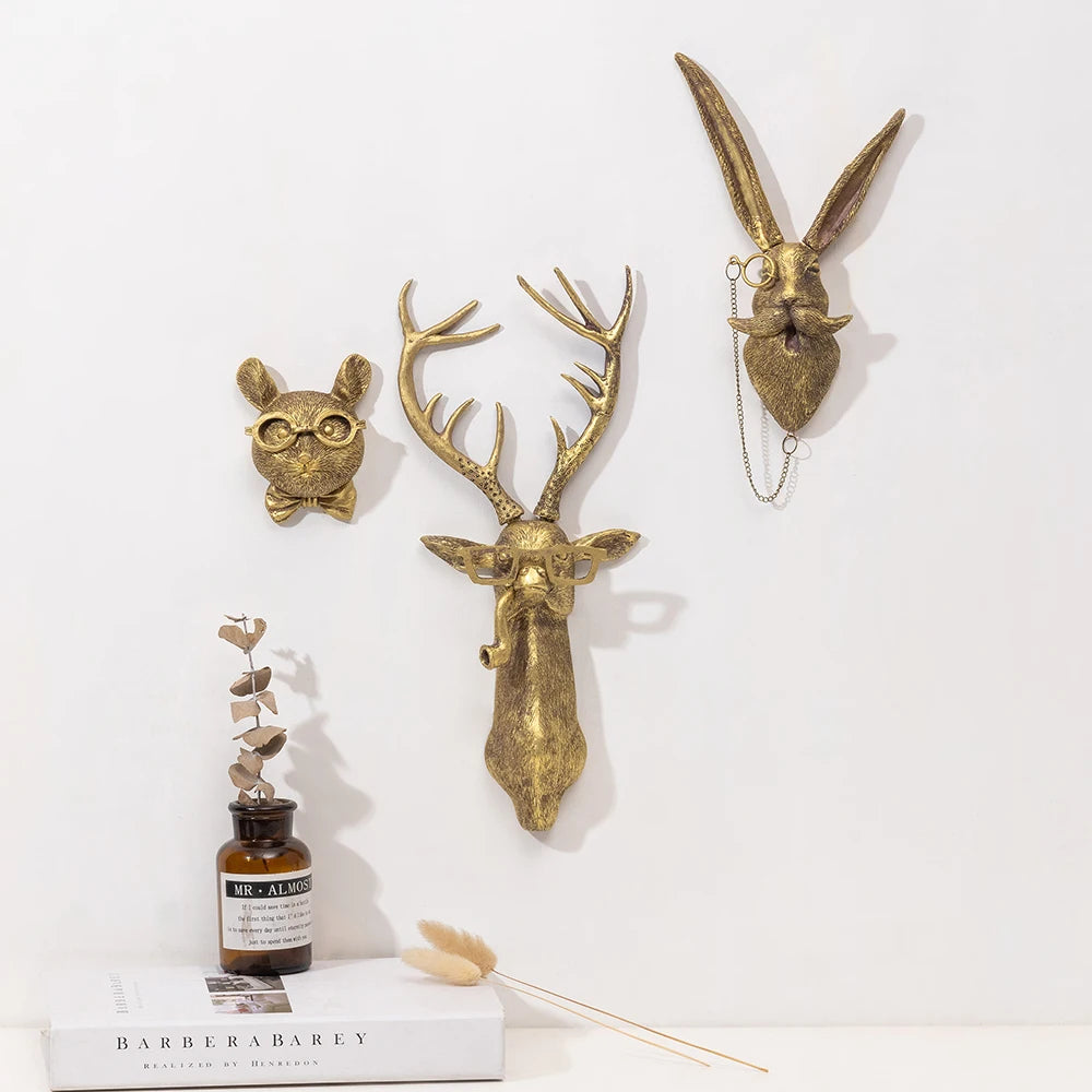 Decor Wall Art Decor Deer Head Wall Hanging Home Decor Bronzed Resin Animal Hanging Sculpture Animal Head Wall Hanging Ornaments Petoria Store