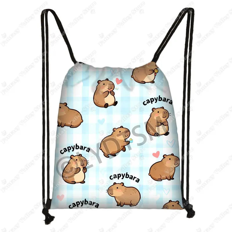 Cute Animal Capybara Graphic Pattern Drawstring Bags Women Outdoor Storage Bags for Travel Backpack Shoes Holder Bookbag Petoria Store