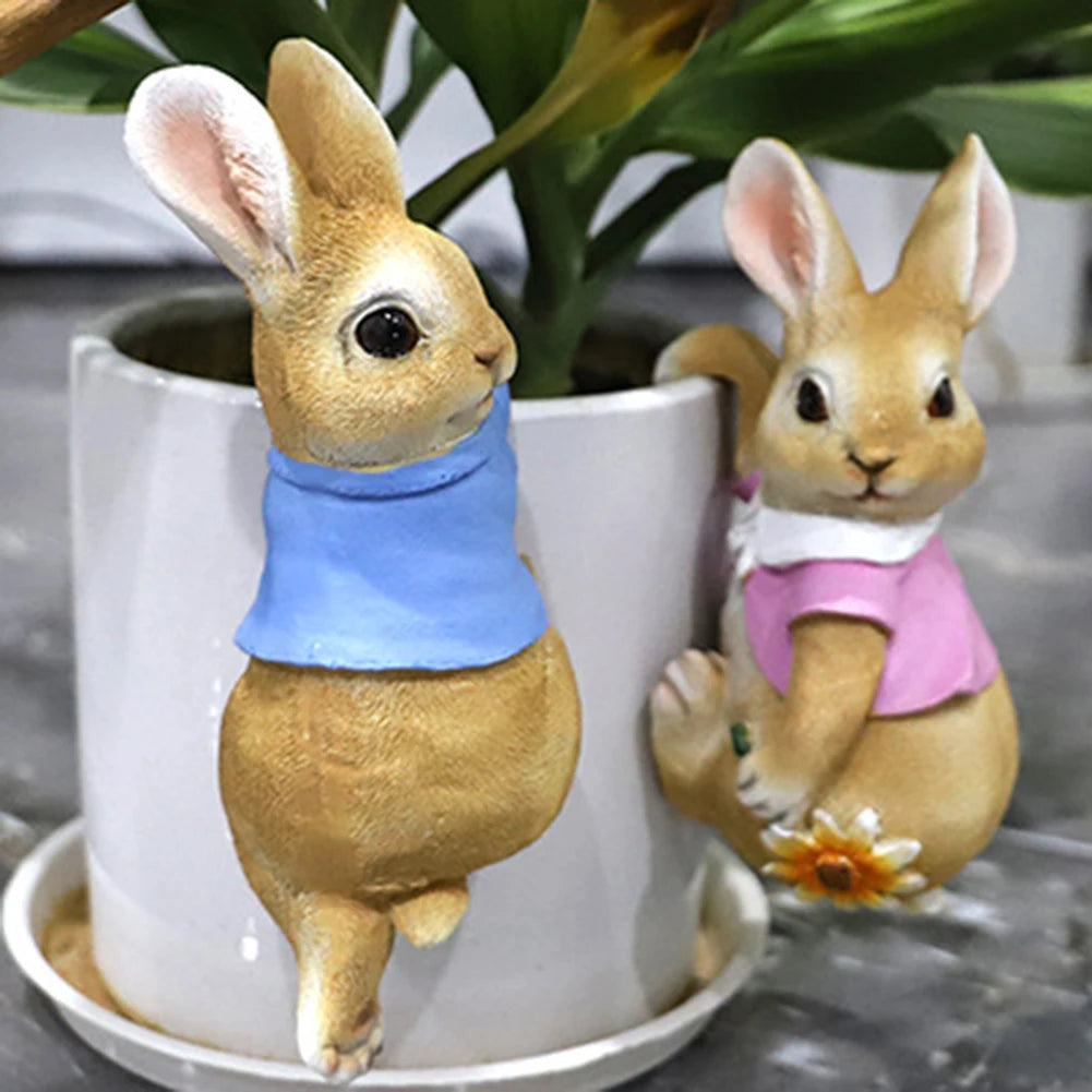 Cute Rabbit Figurine Decoration Garden Supplies Resin Flower Pot Pendant Craft Handicraft  Gifts for Garden Flowers Pot Petoria Store