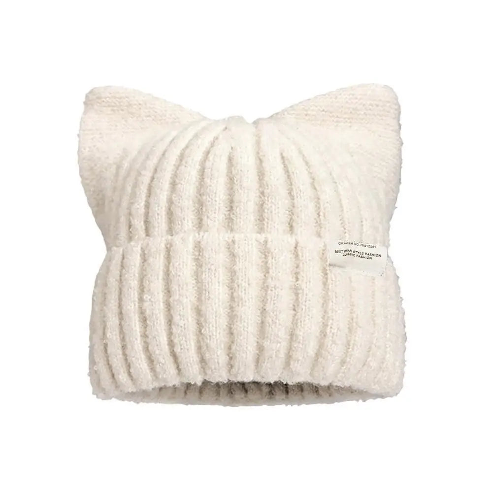 Niedliche Katzenohren-Mützen für Damen, Herbst und Winter, warmer Gehörschutz, süße, vielseitige Pullover-Strickmützen