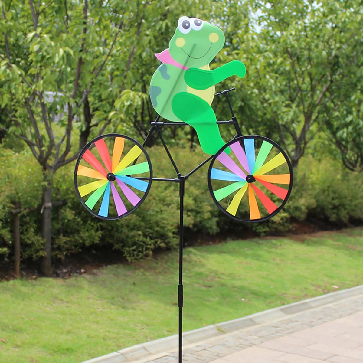 Cute 3D Animal on Bike Windmill Yard Art Whirly Garden Stakes Decorations for Holiday Garden Decoration Petoria Store