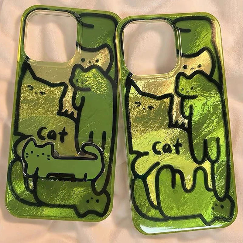 Cartoon Linie Katze Hund Telefon Fall Für IPhone 17 16 15 14 13 12 11 Pro Max 16E XS XR X SE 7 8 Plus Schöne Tier Muster Zurück Abdeckung
