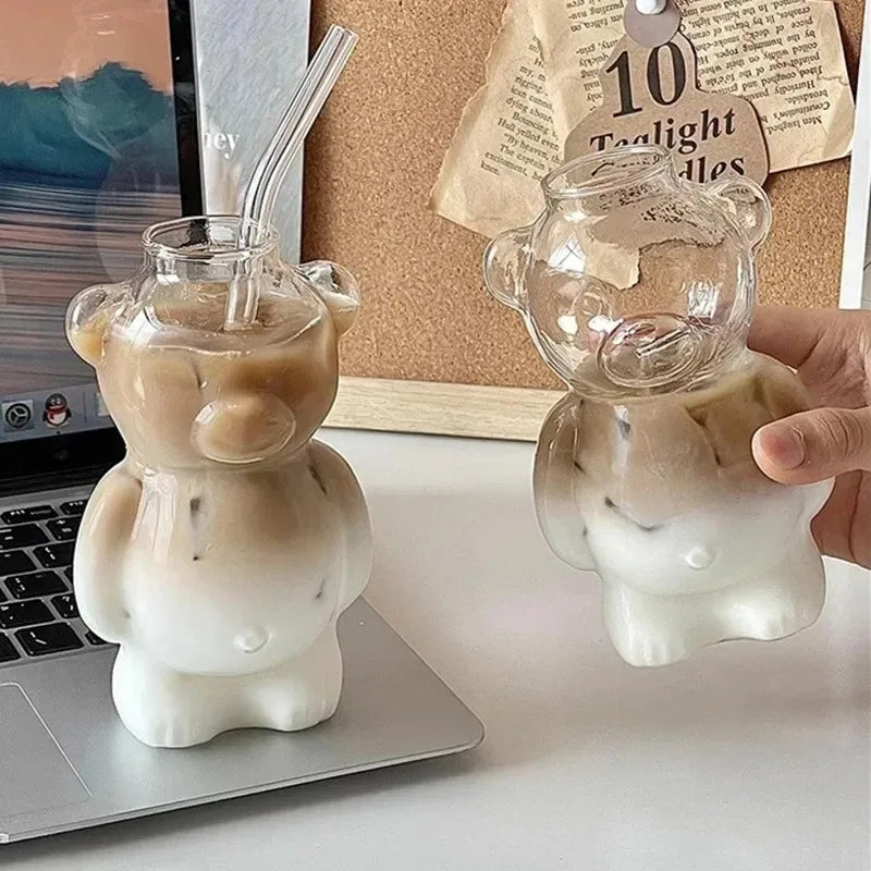 Cartoon Bär Keramiktasse mit Strohhalm Premium.....