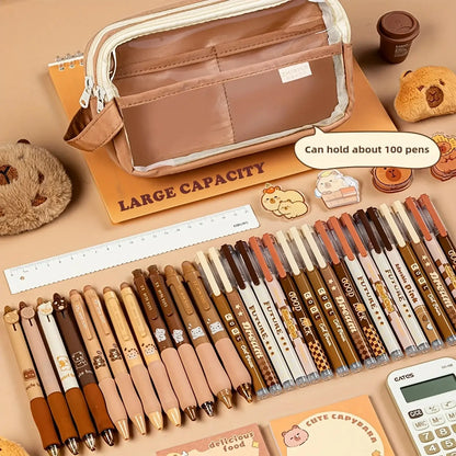 Petoria® Capybara Federmäppchen mit Fächern – Transparenter Organizer für Schule &amp; Büro