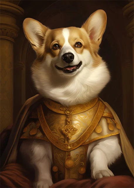 Animal Dog Portrait Art Canvas Painting Dog Dressed King Funny Posters and Prints Wall Art Pictures for Home Living Room Decor Petoria Store