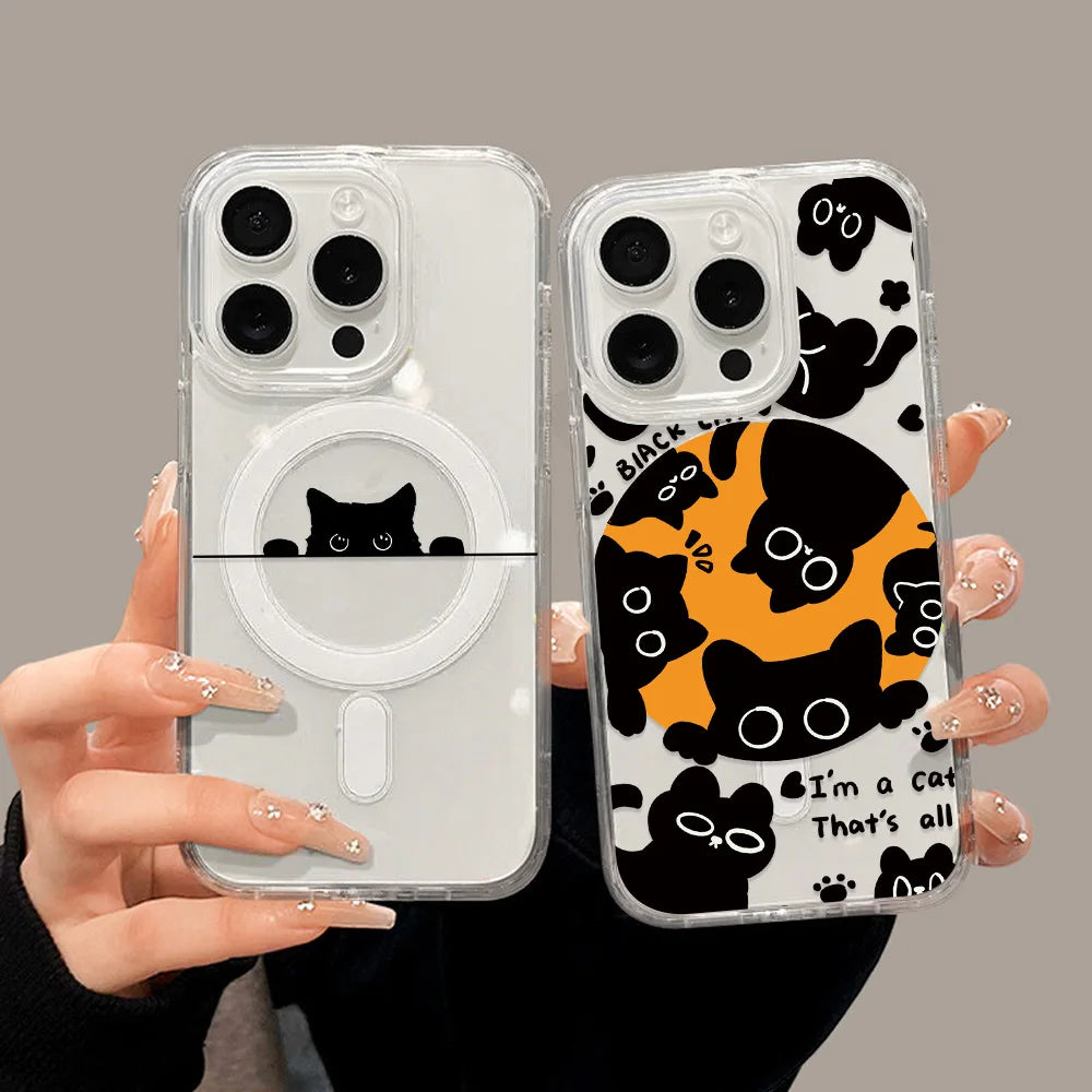 Niedliche Cartoon-Tiere Handyhülle für iPhone 15 14 11 13 12 16 17 Pro Max Air Clear für Magsafe magnetische kabellose Ladeabdeckung