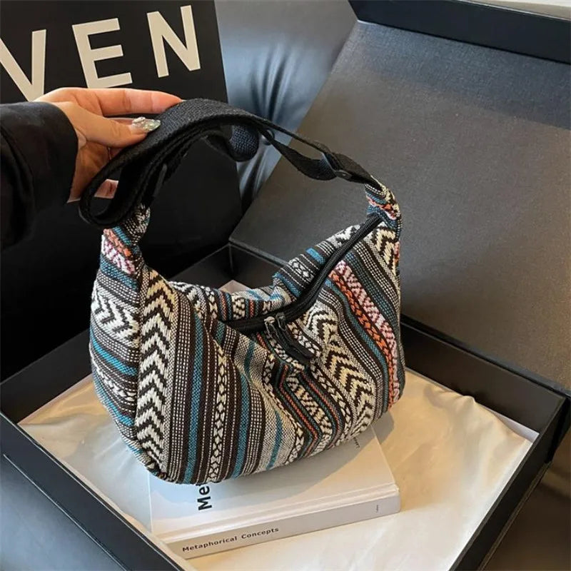 Crossbody Bags Tribal Style Shoulder Bag, Foldable Crossbody Striped Pattern, Flag Theme Hand Washable Edge Painted Lining Petoria Store